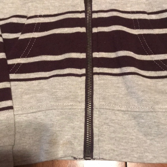 Zine Zip Up Hoodie “Whatever” Patch Gray Burgundy - Picture 8 of 12